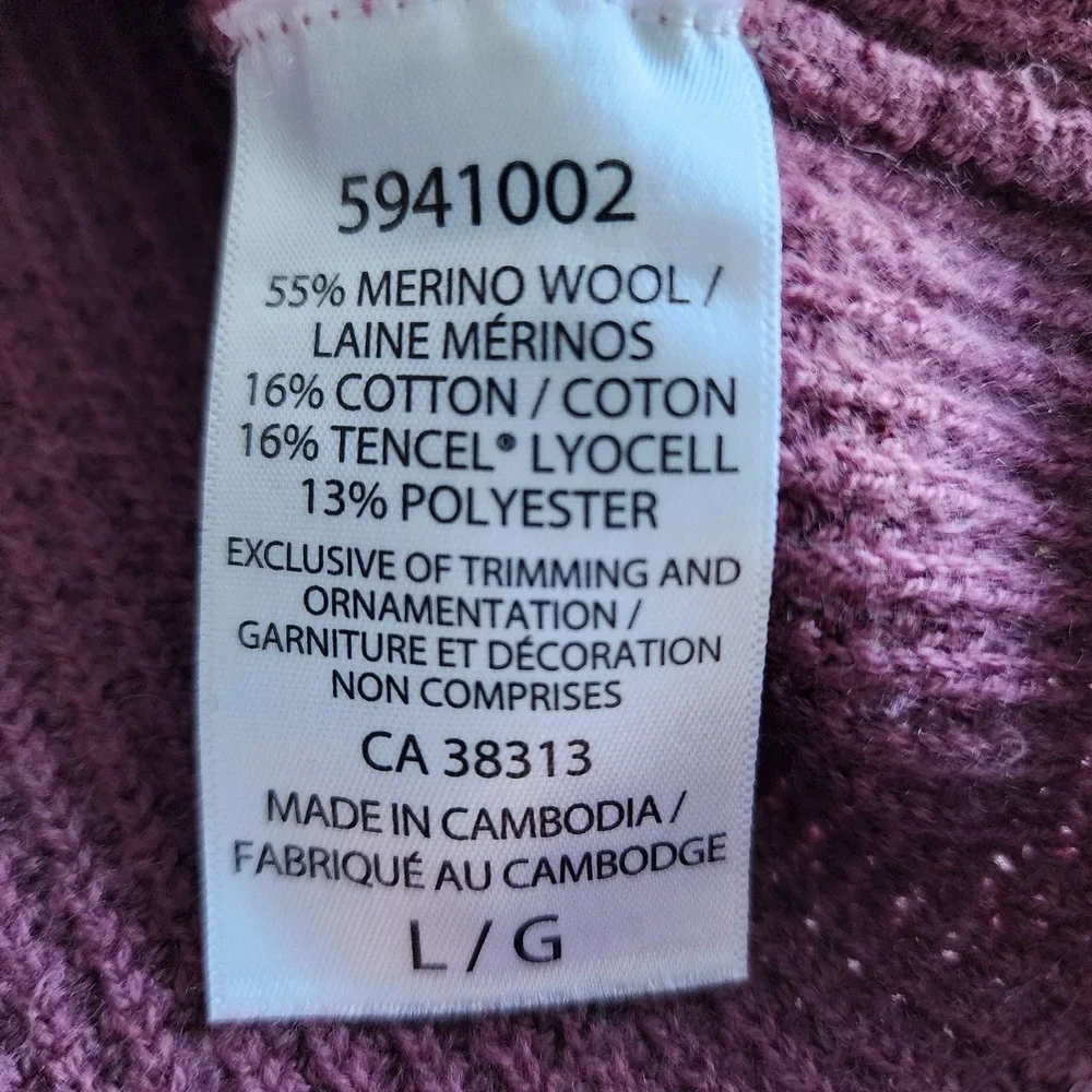Kersh‎ Merino Wool Blend Sweater Womens Large Waffle Knit Wine Burgundy Pullover - Picture 12 of 14